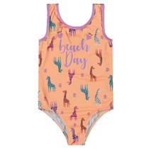 Maiô Infantil Menina Praia e Piscina com Proteção UV50 Laranja Girafas Malwee