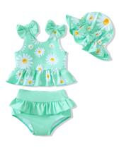 Maiô infantil Mioglrie Girl 12-18 meses Green Daisy Tankini