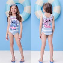 Maiô Infantil Momi Listrado Estampa Stitch Angel Azul