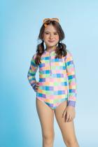 Maiô infantil zíper bloco néon