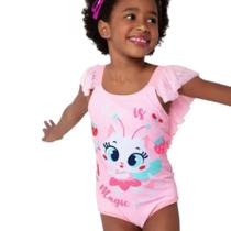 Maiô Kids Fantasia Gata Fada Rosa Infantil Verão Praia Puket Tamanho:1