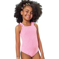 Maiô Kukiê Em Malha Atoalhada Hibisco Rosa Neon Verão Maiô Kukiê Em Malha Atoalhada Hibisco Rosa Neon Verão