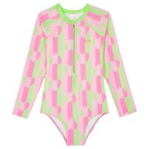 Maiô Kukiê Infantil Manga Longa Listrado Com Proteção UV50 Rosa e Verde Maiô Kukiê Infantil Manga Longa Listrado Com Proteção UV50 Rosa e Verde