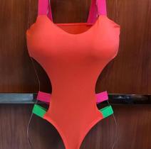 Maiô laranja com alças rosa TAM único Maiô laranja com alças rosa TAM único