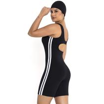 Maiô Macaquinho Feminino Hidroginástica Natação Praia Adulto Faixa Lateral Busto Forrado + Touca