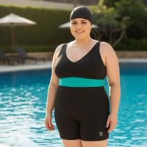 Maiô Macaquinho Hidroginástica, Natação, Plus Size, Com Touca, Até 56