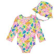 Maiô Manga Longa Bebê com Chapéu Proteção UV50+ Safari Rosa Kamylus