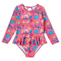 Maiô Manga Longa Bebê e Infantil Safari Rosa Tip Top