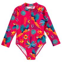 Maiô Manga Longa Infantil Arara Tropical Pink Tip Top