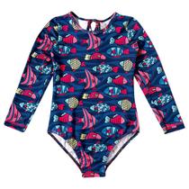 Maiô Manga Longa Infantil Proteção UV 50+ Peixes Marinho Tip Top