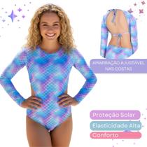 Maiô Manga Longa Juvenil Infantil Sereia Com Amarração Uv50