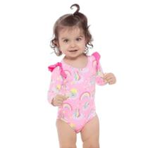 Maiô Manga Longa Rosa Estampado Infantil Bebê Moda Praia Siri Kids 37624 Maiô Manga Longa Rosa Estampado Infantil Bebê Moda Praia Siri Kids 37624