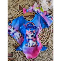 Maiô Menina Infantil Temático Unicórnio + Laço de Cabelo Maiô Menina Infantil Temático Unicórnio + Laço de Cabelo