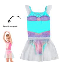 Maiô Menina Praia Piscina BGR em Malha Splash Saia Tule Azul