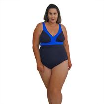 Maiô Natação Plus Size Light UV 50+ Preto com Detalhe em Azul Bic Maiô Natação Plus Size Light UV 50+ Preto com Detalhe em Azul Bic