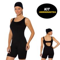Maiô Para Hidroginástica Plus Size Com Touca, Preto, Até 56 Maiô Para Hidroginástica Plus Size Com Touca, Preto, Até 56