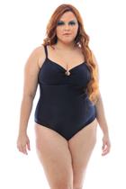 Maiô Plus Size com Compressão Abdominal Preto Lua Nova