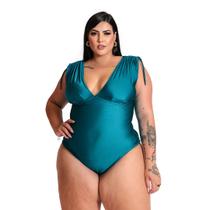 Maiô Plus Size Liso com Decote em V e Amarração nos Ombros