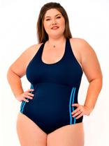 Maiô Plus Size Para Natação, Hidroginástica, Marinho, Com Touca