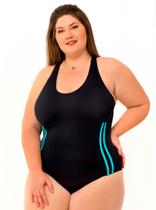 Maiô Plus Size Para Natação, Hidroginástica, Preto, Com Touca, Até 54