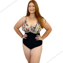 Maio Plus Size Transpassado Estampado Feminino Decote Costas