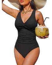 Maiô preto feminino Holipick com controle de barriga, bojo push-up, tamanho XL Maiô preto feminino Holipick com controle de barriga, bojo push-up, tamanho XL