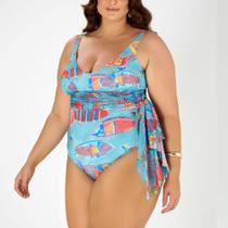 Maiô Saída Plus Size, Estampa Turquesa, Até 54