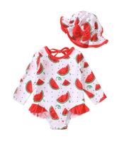 Maiô SUNNY PIGGY Baby Girls de manga comprida 0-3M com chapéu vermelho Maiô SUNNY PIGGY Baby Girls de manga comprida 0-3M com chapéu vermelho