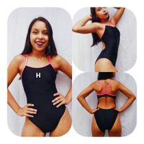 Maiô Swim Preto Det. Rosa ou Verde para natação ou hidroginástica Hidromania Rio Natação