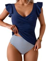 Maiô Tankini Aidonger Tummy Control Ruched Ruffle para mulher