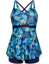 Maiô Tankini Hanna Nikole feminino plus size azul 26+