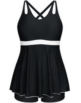 Maiô Tankini Hanna Nikole feminino plus size preto 24+