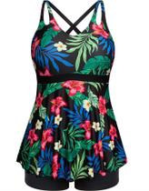 Maiô Tankini Hanna Nikole feminino plus size vermelho 22+