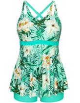 Maiô Tankini Hanna Nikole feminino verde branco floral Maiô Tankini Hanna Nikole feminino verde branco floral