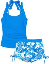 Maiô Tankini para meninas TALLWH, tamanho 7-8, cintura alta, azul