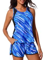 Maiô Tankini Summer Mae 2025 Tummy Control azul tamanho 16
