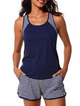 Maiô Tankini Summer Mae 2025 Tummy Control feminino azul