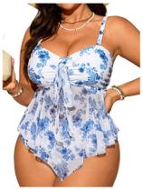 Maiô Tankini SweatyRocks com estampa floral de cintura alta plus size Maiô Tankini SweatyRocks com estampa floral de cintura alta plus size