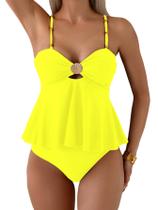 Maiô Tankini SweatyRocks feminino Y2K com babado amarelo esvoaçante