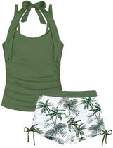 Maiô Tankini TALLWH para meninas de 12 a 14 anos, verde para controle de barriga