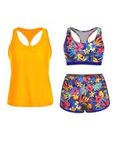 Maiô Tankini Yonique, 3 peças, atlético para mulheres, amarelo XXL
