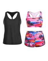 Maiô Tankini Yonique, 3 peças, atlético para mulheres, rosa S