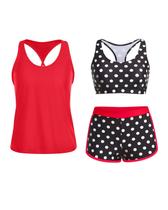 Maiô Tankini Yonique, 3 peças, atlético para mulheres, vermelho Maiô Tankini Yonique, 3 peças, atlético para mulheres, vermelho