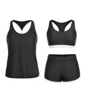 Maiô Tankini Yonique, 3 peças para mulheres, preto, verde, folha