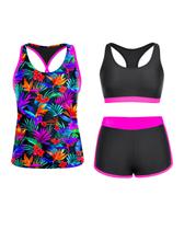 Maiô Tankini Yonique, atlético de 3 peças, para mulheres, com shorts Maiô Tankini Yonique, atlético de 3 peças, para mulheres, com shorts