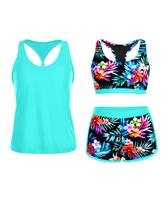 Maiô Tankini Yonique de 3 peças para mulheres com shorts Aqua Maiô Tankini Yonique de 3 peças para mulheres com shorts Aqua