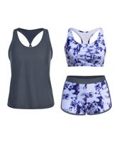 Maiô Tankini Yonique de 3 peças para mulheres com shorts XS Blue