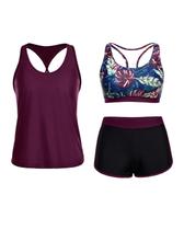 Maiô Tankini Yonique de 3 peças para mulheres com shorts XXS Maiô Tankini Yonique de 3 peças para mulheres com shorts XXS