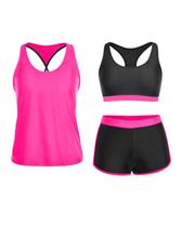 Maiô Tankini Yonique de 3 peças para mulheres XXS rosa quente/preto Maiô Tankini Yonique de 3 peças para mulheres XXS rosa quente/preto