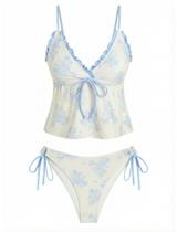 Maiô Tankini ZAFUL com decote em V texturizado com babados para mulheres Maiô Tankini ZAFUL com decote em V texturizado com babados para mulheres